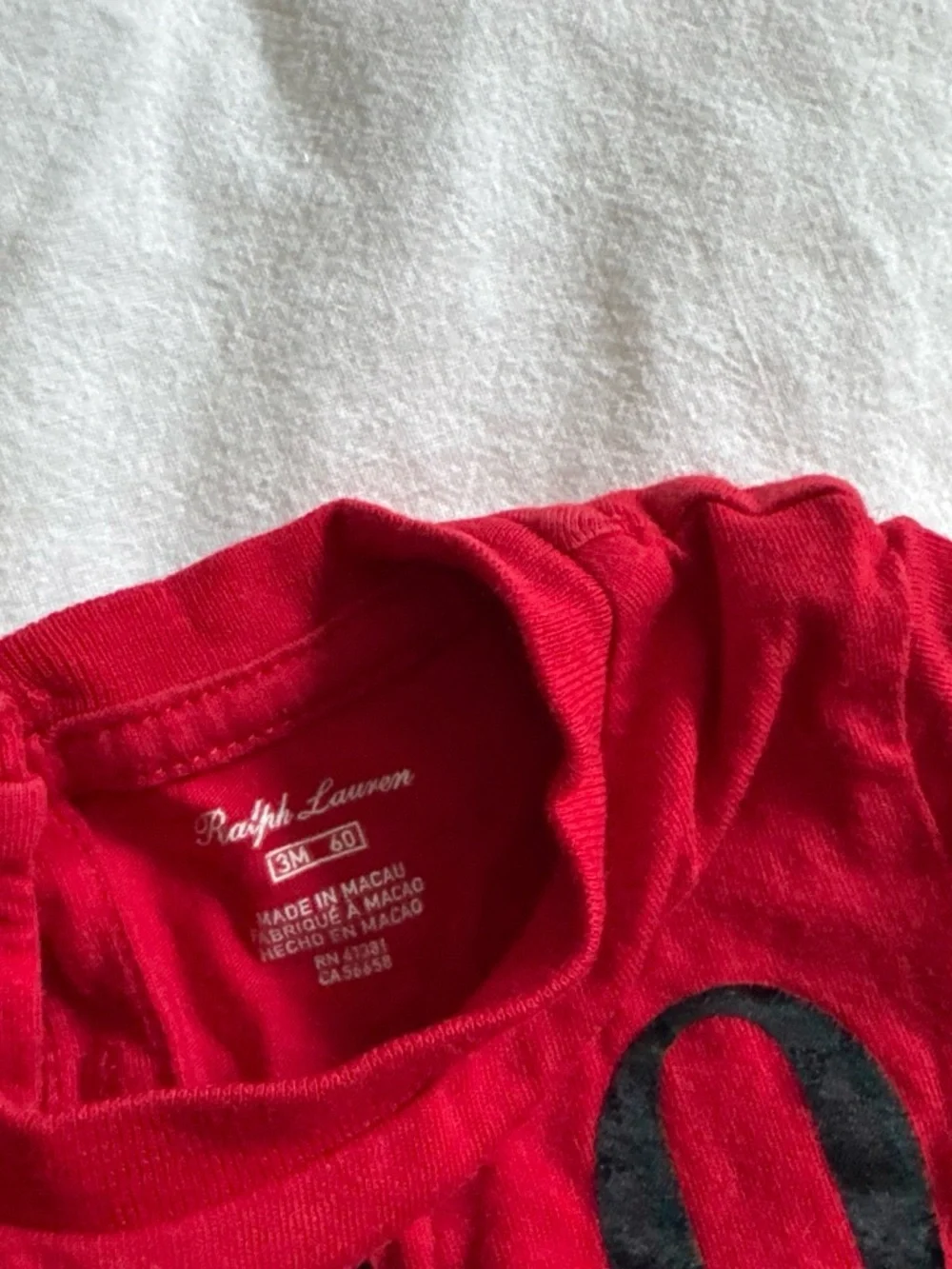 Ralph Lauren Red Short Sleeve Tee with Plaid Bear Accent